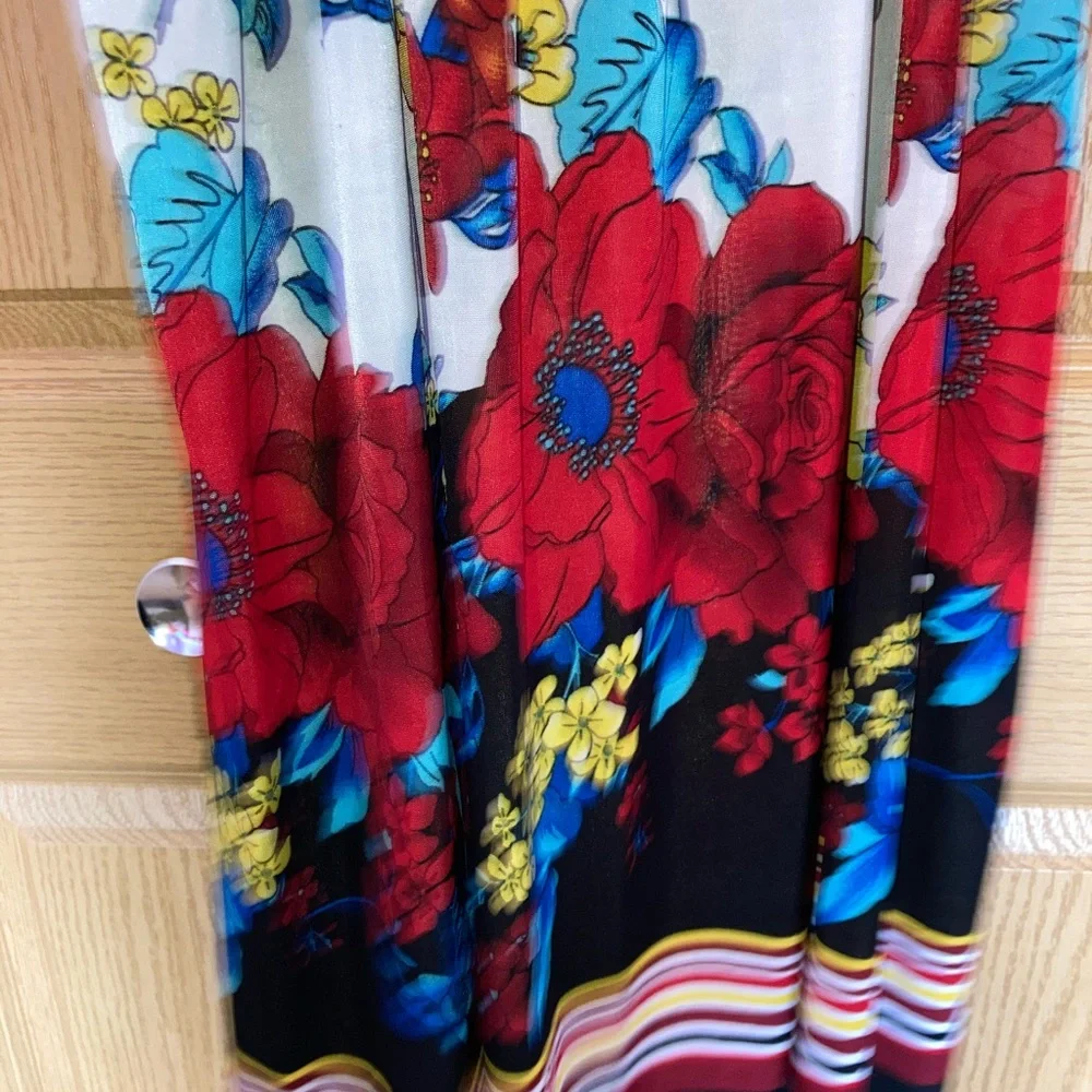 Floral Maxi Dress with Red and Blue Accents - Picture 2 of 4